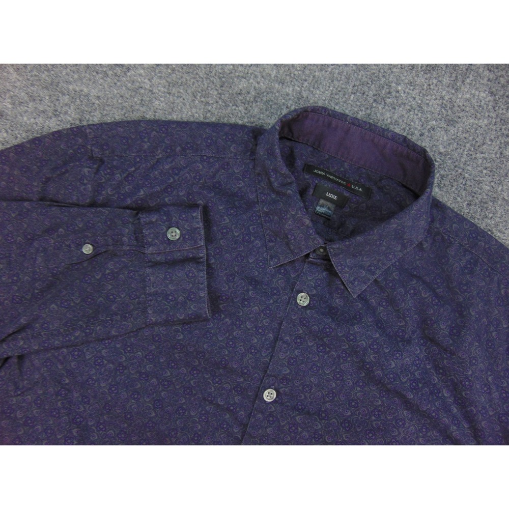 John Varvatos Button Down Mens Med Luxe Purple Paisley Geometric Designer Shirt